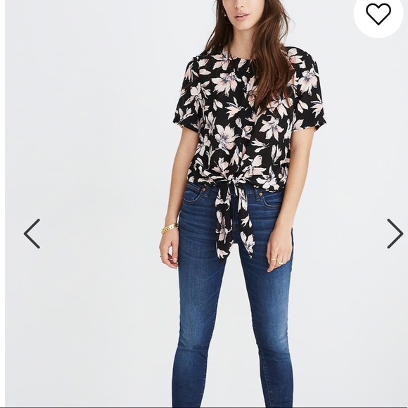 Madewell Silk Button-Back Tie Tee in White Orchard - Picture 1 of 6